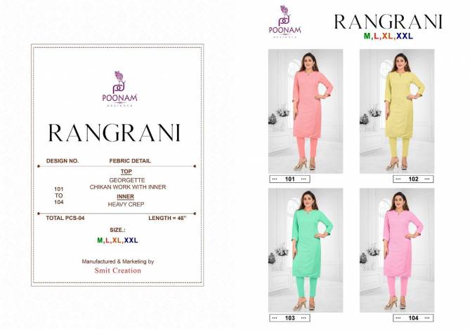 Poonam Rangrani Ethnic Wear Georgette Designer Kurtis Collection
